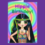 Hippie Birthday! Cute Psychedelic Hippie Girl cards