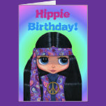 Hippie Birthday! Purple Paisley Cute 60s Chick cards