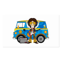 Hippie Boy with Guitar & Camper Van Business Card