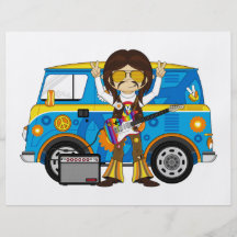 Hippie Boy with Guitar & Camper Van Personalized Flyer