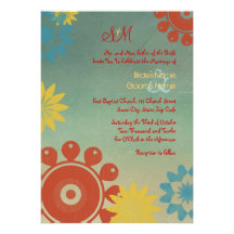 Hippie Flowers Vintage Wedding Invitation 5x7