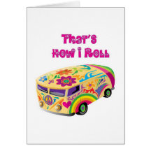 hippie van retro  how i roll greeting cards