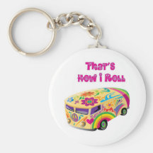 hippie van retro  how i roll key chain