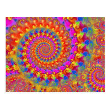 Hippy Fractal Pattern Pink Turquoise & Yellow Postcards