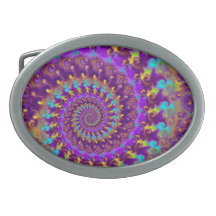 Hippy Fractal Pattern Purple Turquoise & Yellow Belt Buckles