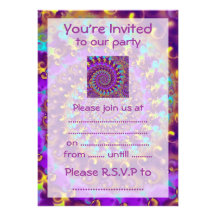 Hippy Fractal Pattern Purple Turquoise & Yellow Personalised Announcement