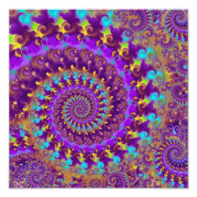 Hippy Fractal Pattern Purple Turquoise & Yellow Photographic Print