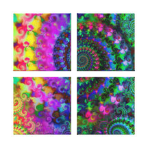 Hippy Rainbow Fractal Pattern Stretched Canvas Print