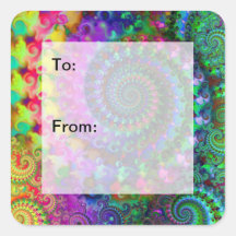 Hippy Rainbow Fractal Pattern Gift Tags Sticker