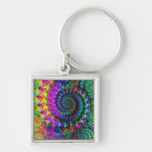 Hippy Rainbow Fractal Pattern Key Chains