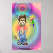 Hippy with Bird Poster
