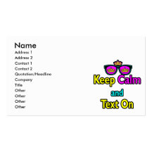 Hipster Crown Sunglasses Keep Calm And Text On Business Card