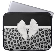 Hipster Girly Black White Animal Print And Bow Computer Sleeves