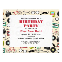 Hipster Pattern Birthday Party Invitation