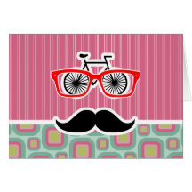 Hipster Pink and Mint Retro Mustache Greeting Card