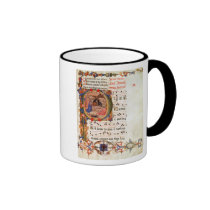 Historiated initial 'P' depicting the Nativity mugs