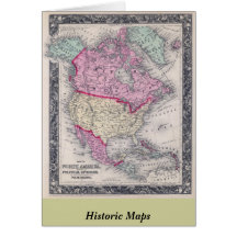 Historic 1860 Map of North America Cards