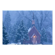 Historic Yosemite Valley Chapel during heavy Photograph
