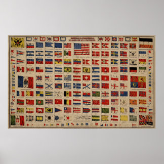 world Historical (1869) vintage The World  cup Flags Poster prints of