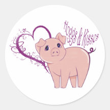 Hogg and Kisses, Cute little pink pig digital art Stickers