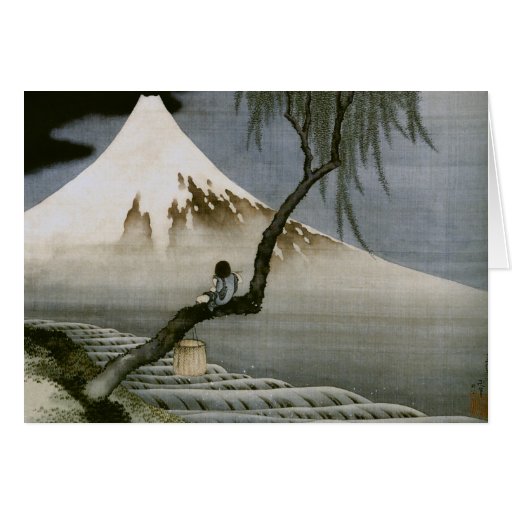 Hokusai Boy and Mt.Fuji Vintage Japanese Greeting Cards