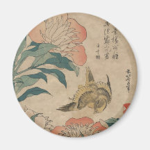 Hokusai Peony and Canary Magnets