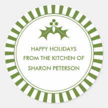 Holiday Canning Labels - Green Striped Holly Sticker