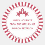 Holiday Canning Labels - Red Striped Holly Round Sticker