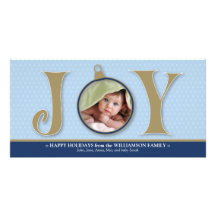 Holiday Joy Custom Family Photocard (blue) Personalised Photo Card