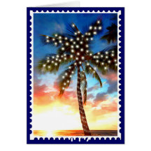 Holiday Palm Tree Lights at Sunset Greeting Cards