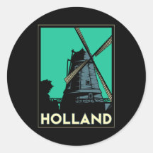holland art deco vintage retro travel poster round stickers