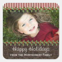 Holly Berry Christmas Photo Present Gift Labels Sticker