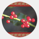 holly berry macro round stickers