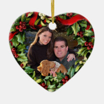 Holly Wreath Heart Photo Personalised Ornament