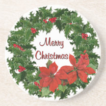 Holly Wreath Traditions Drink Coasters