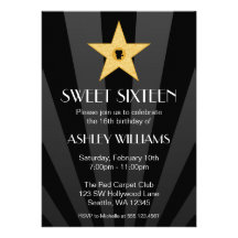 Hollywood Nights Gold Star Sweet 16 Birthday Custom Invitation
