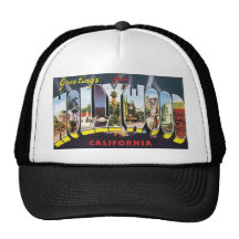 HOLLYWOOD vintage travel luggage label Mesh Hats