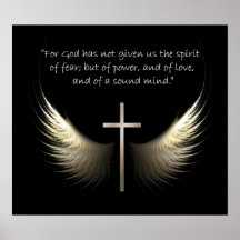 Holy Spirit Wings with Cross and Scripture Verse Poster