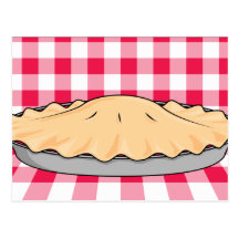 homemade cherry pie on chequered background postcard