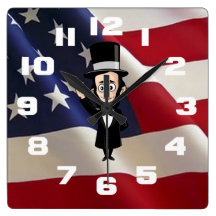 Honest Abe Lincoln and Old Glory Waving Proud Square Wallclocks