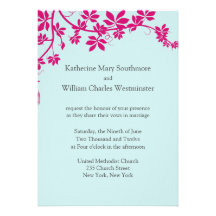 Honeysuckle and Tropical Blue Wedding Invitations
