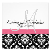 Honeysuckle Pink Monogram Wedding Invitation