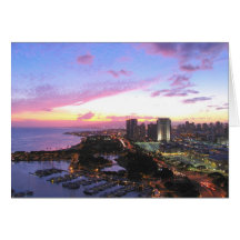 Honolulu cityscape Hawaii sunset Greeting Cards