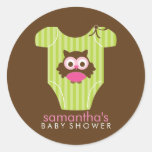 Hoot Owl Outfit Girl Baby Shower Round Stickers
