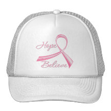 Hope Believe Brush Ribbon Breast Cancer Trucker Hat