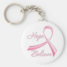 Hope Believe Brush Ribbon Breast Cancer Keychains
