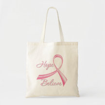 Hope Believe Brush Ribbon Breast Cancer Tote Bag