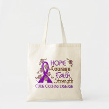 Hope Courage Faith Strength 3 Crohn's Disease Tote Bags