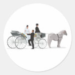 Horse And Carriage Wedding Arrival Round Sticker
