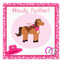 Horse and Pink Paisley Cowgirl Birthday Party Personalised Invites